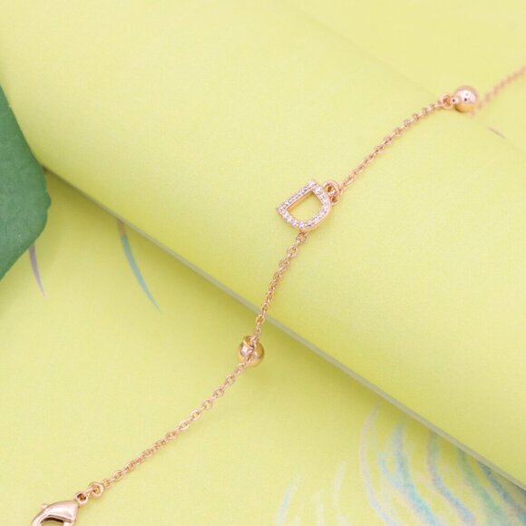 "Rose Gold D Initial Charm Bracelet with Adjustable Chain, XPBL1147 - Picture 3 of 12